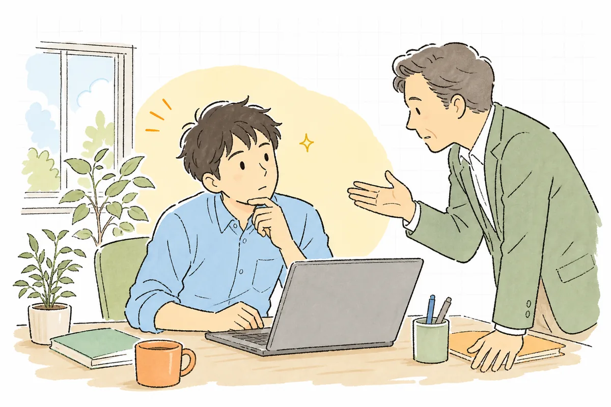 上司に「で、効果あったの?」と聞かれ、AI活用の手応えはあるのにどう数字で伝えたものかと考え込んでいる開発者