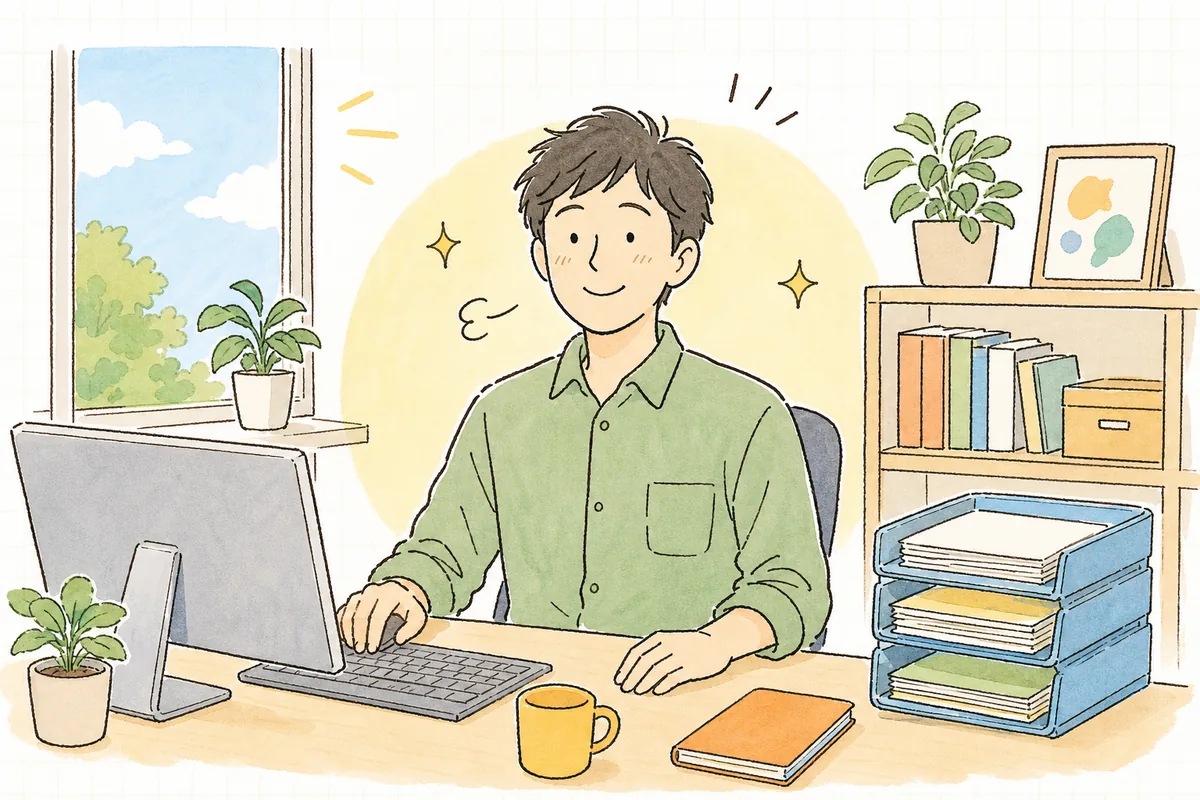 指摘を直す・保留・落とすに仕分け終えて、すっきりと片づいたレビューに落ち着いて向き合える開発者の安心した表情